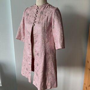 Vintage pink Vogue Special Design homemade swing coat with silver brocade print